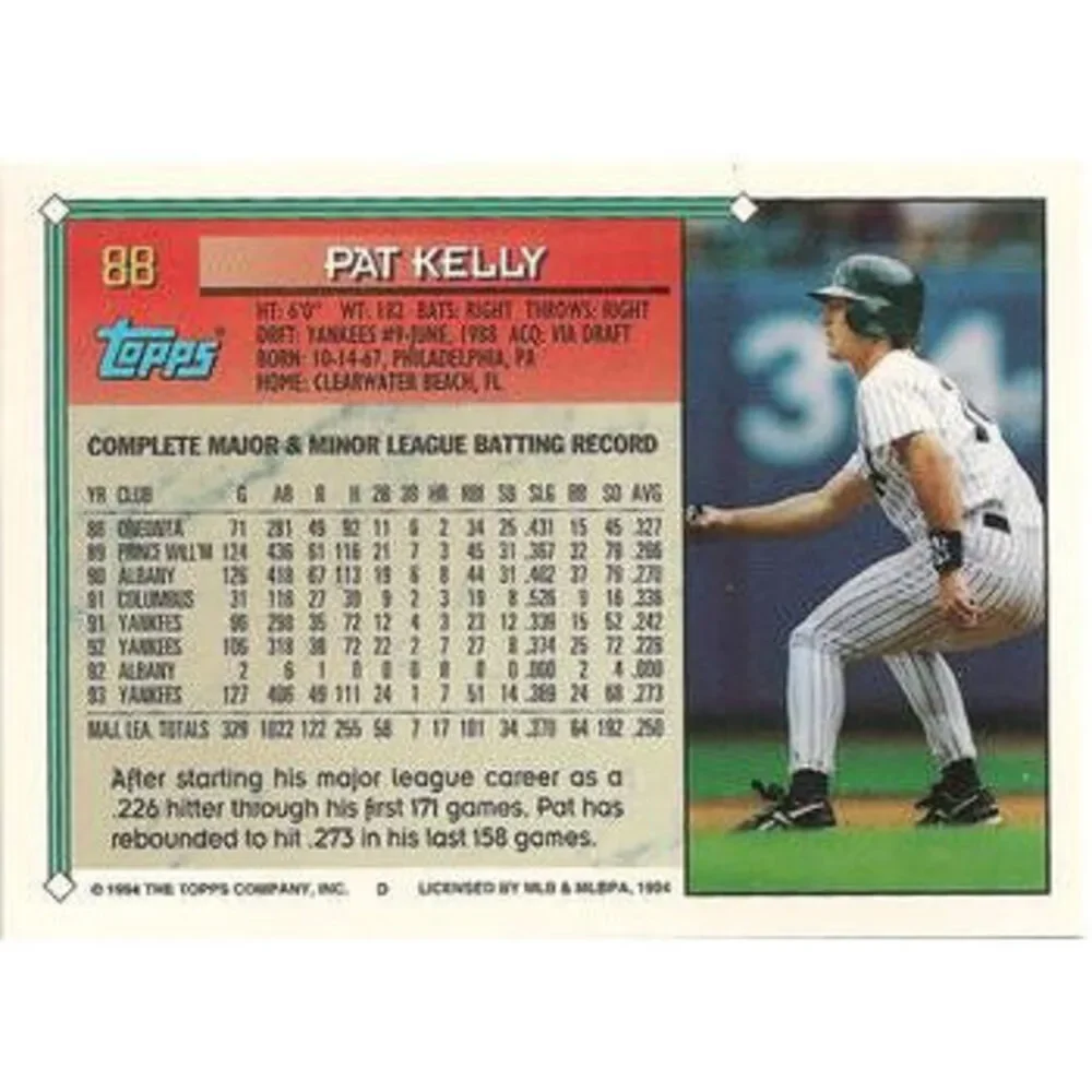 1994 Topps Pat Kelly # 88 New York Yankees